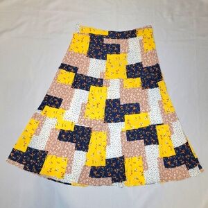 Umgee Midi Skirt Womens Small Patchwork Print Multicolor Crepe Cottagecore